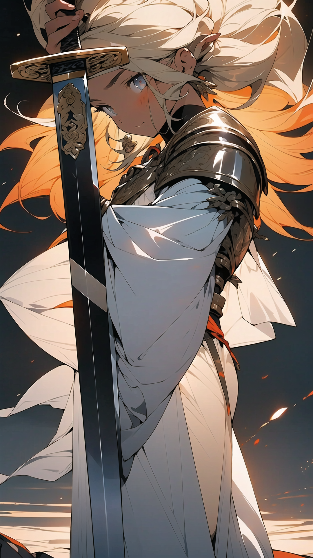 00278-865349334-[1 girl_Sun Wukong_ 0.5], full body,Blonde hair, Long sword, (red blade_1.2)，wearing a gold hoop on the head，A light shone on th.png